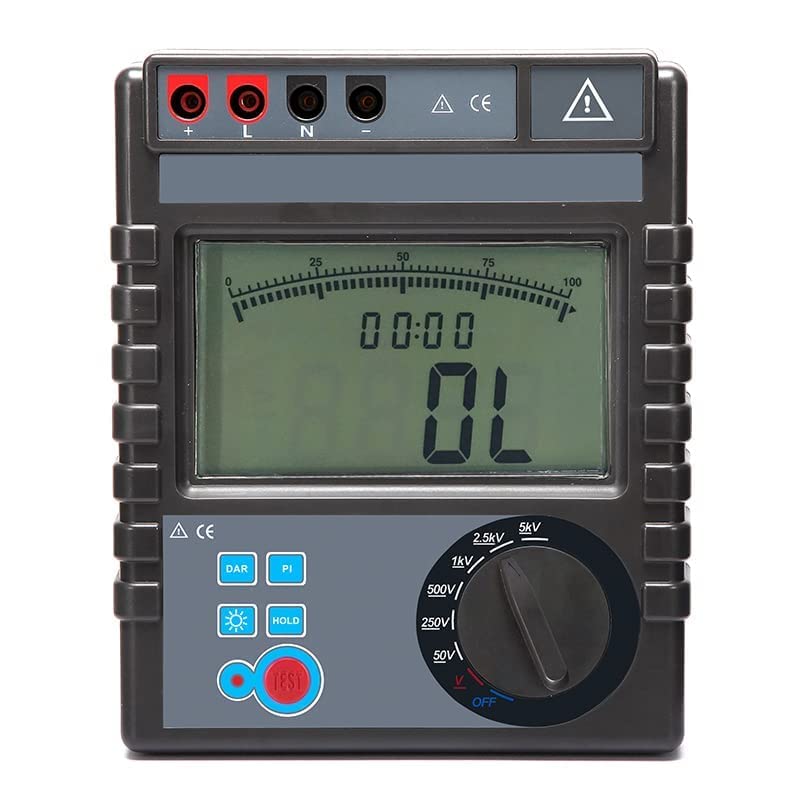 Megohmmeter Digital Insulation Resistance Tester Gauge Megohm Meter AC DC Voltage Measurement Instrument with Insulation Resistance Range 0.1MΩ to 400GΩ LCD Display Accuracy ±3% rdg±5dgt