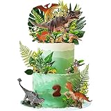 Dinosaur Cake Toppers Dinosaur Toy Artificial Plants Grass Cake Decorations for Boy Girl Kid Birthday Baby Shower Dinosaur Theme Jungle Party Supplies (Style 2)