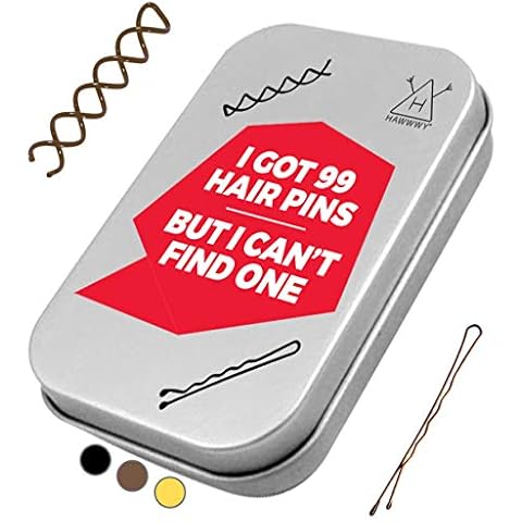 Hawwwy 110 Ultimate Bobby Pins (2 inches), Premium Set - Includes 10 Spin Pins Plus 100 Bobby Pins In Robust Storage Tin - Your Ideal Bobby Pin Choice - Brown Combo Cover