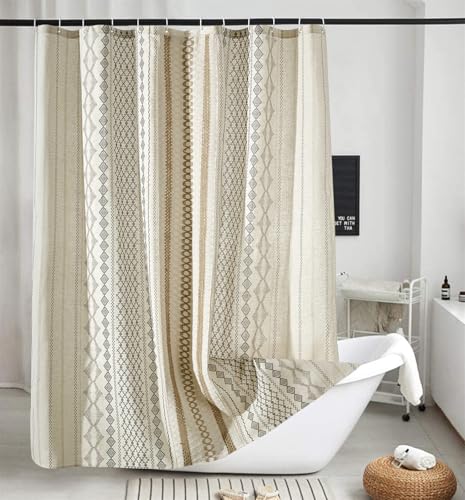 Aldopein Modern Farmhouse Shower Curtain, Water Resistant Privacy Natural Linen