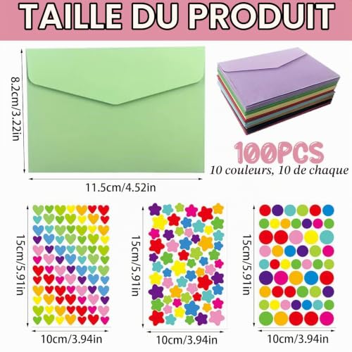 100 Pièces Mini Enveloppe Couleur 11,5 x 8 CM+3 Planches – vue 2