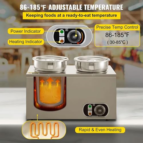 Calentador de Sopa eléctrica, 7L Bain Marie Buffet de Acero Inoxidable Calentador de Alimentos para Restaurante, Hotel, Comedor, Mesa de Vapor Comercial, Ideal para Catering y Servicio de Alimentos