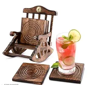 Noble Wood Crafts Wooden Antique Miniature Chair Shape Tea,Coffee,Drink hot/Cold Coaster Set with 6 Coaster for Kitchen/Dining Table/Office/Restaurant.