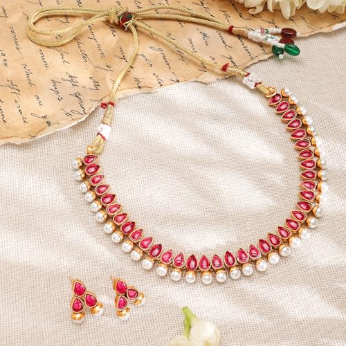 Image of Rubans Necklace Set Gold Plated Traditional Stylish Jewellery Gift for Women & Girls
