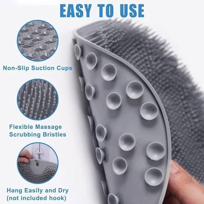 ERITIN Silicone Body Scrubber Pad with Suction Cups for Back and Feet – Soft Bristle Bath Scrubber Mat for Shower, Exfoliating Massage Brush – Set of 1 v 2