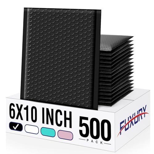 Image of Fuxury Black Bubble Mailers 6x10 inch Padded Envelopes 500 Pack Usable Size 6x9 | #0 Bulk Self Seal Bubble Envelopes Waterproof Cushioned Shipping Bags for Jewelry, Makeup, Cards, Photos & Small Business