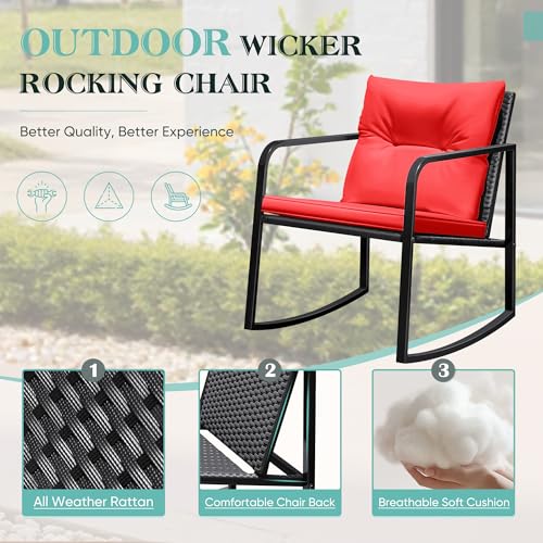 Image of Greesum 3 Pieces Rocking Wicker Bistro Set,Patio Conversation Sets,Red