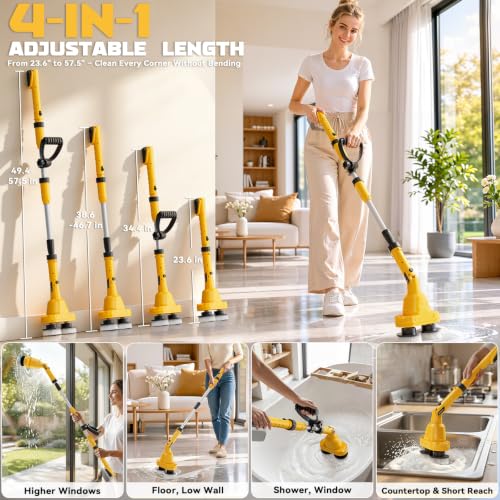 Image of NATBEESY 2 in 1 Electric Spin Scrubber Compatible with DeWalt 20V Battery(Tool Only), Dual-Head Power Scrubber, 680 /1200 RPM, 45 Adjustable Head, Extendable Handle for Tile, Tub, Floor & Bathroom