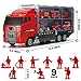 19 Pcs Fire Truck with Firefighter Toy Set, Mini Die-cast Fire Engine Car in Carrier Truck, Mini Rescue Emergency Double Side Transport Vehicle for Kid Child Boy Girl Birthday Christmas Party Favors