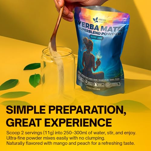 Image of FreshDrinkUS, Premium 11.6oz (330g) Yerba Mate Super Blend Powder - Plant-Based Instant Drink Mix with Yerba Mate & Fiber - Smooth Taste, Easy-Mix Daily Beverage