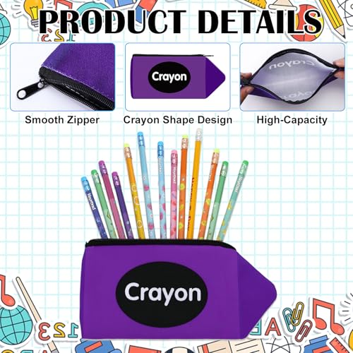 Image of Sherr 12 Crayon Pencil Pouch Case Crayon Shaped Bag with Zipper Teacher Appreciation Gifts Colorful Stationery Storage Bag for Teacher Rewards Office (Word)