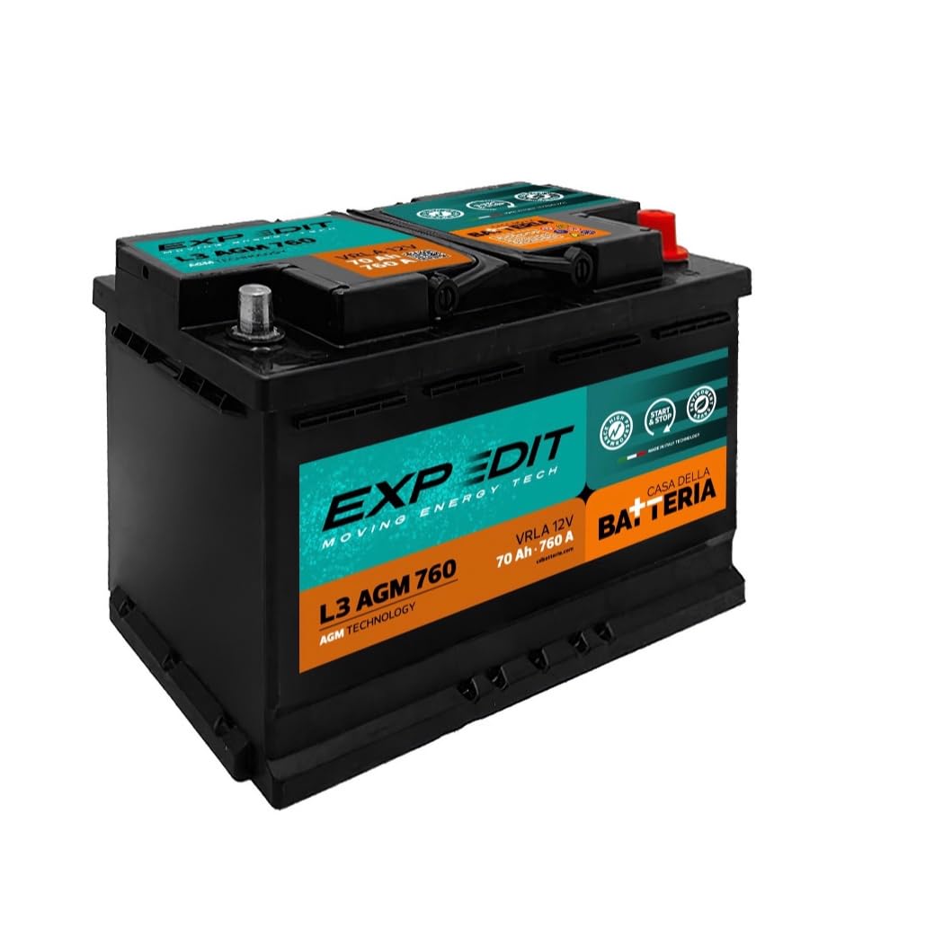 La Casa della Batteria Batteria Auto Expedit Moving Energy Tech Batteria 12v Batteria Auto 70Ah 760A Start&Stop AGM L3 VR760 DX 27.8x17.5x19 cm Senza Manutenzione Pronta all'Uso Made in Italy