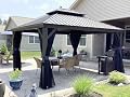 PURPLE LEAF Hardtop Gazebo 12' X 14' Metal Roof with Netting and Curtains Hard Top Backyard Patio Gazebos Permanent Canopy Deck Garden Hot Tub Outdoor Pavilion