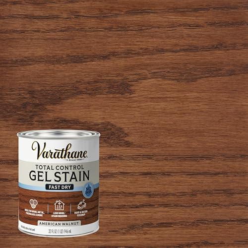 Image of Varathane Total Control Gel Stain | Low Odor Water-Based Formula | Thick Gel Formula for Vertical Surfaces | Ideal for Wood, Metal & Fiberglass | Quart | American Walnut