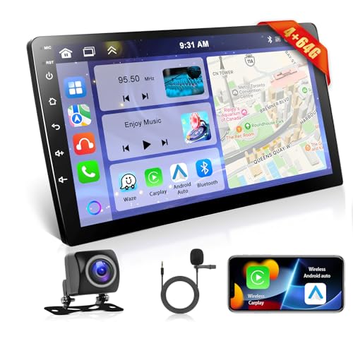 DAB+ 4GB RAM + 64GB ROM Motorsi Autoradio 2 Din Carplay con GPS, 9 Doppio din Android Auto Stereo Bluetooth con Schermo, WiFi, Mirror Link, FM/RDS Radio, Schermo Diviso+Telecamera Posteriore