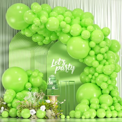 Image of 114pcs Lime Green Balloons, 18 /12 /10 /5inch Light Green Latex Party Balloons for Dinosaur Baby Shower Jungle Birthday Wedding Christmas Football Golf Party Decorations