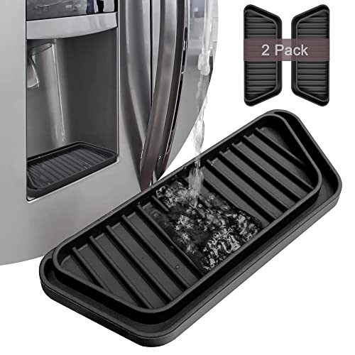 KindGa Refrigerator Drip Catcher Tray Protector Ice and Water Dispenser Pan Fridge Spills Water Pad Catch Basin for Drainage 2 Pack (Rectangular Black)