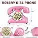 1960's Style Rotary Vintage Antique Style Retro Dial Desk Telephone, Old Fashioned Classic Corded Rotary Landline Phone for Home and Office Decor (Pink)