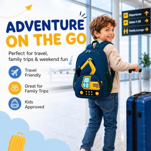 Image of LOIDOU Toddler Backpack Boys Kids Preschool Kindergarten School Backpack Book Bag for Daycare Nursery Travel (Yellow Truck Blue, 12 inch)