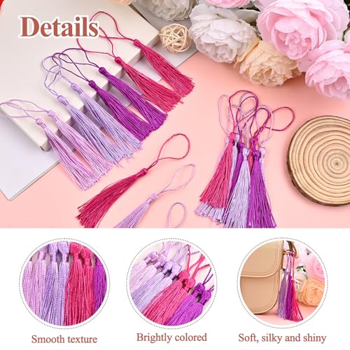 Image of NACHLYNN 120 Pcs Bookmark Tassels Bulk 13cm /5 Inch Silky Handmade Soft Craft Mini Tassels for Jewelry Keychain Making with Loops for Dress Decoration DIY Craft Accessory (Purple Series)