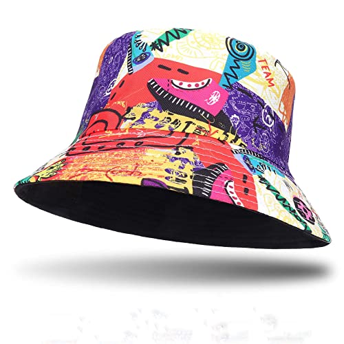 ECOMBOS Sombrero de pescador para mujer, multicolor, unisex, para el sol, para pescador, con estampado de frutas, para el exterior y el verano, Amarillo + rojo., Talla única Cover