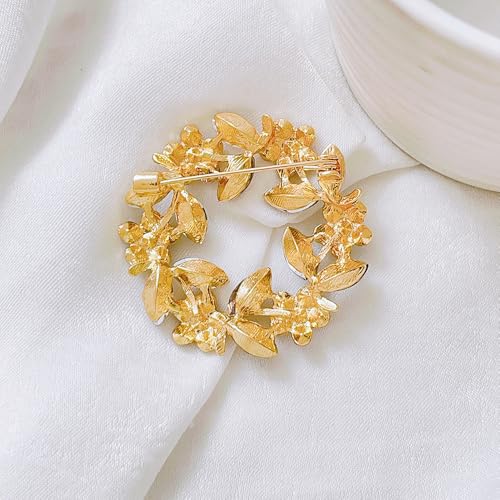 Image of Flower Wreath Brooches for Women Round Floral Rhinestone Lapel Pins Broach Blazer Dress Denim Jacket Clothes Badge Bridal Wedding Birthday Party Jewelry Gifts