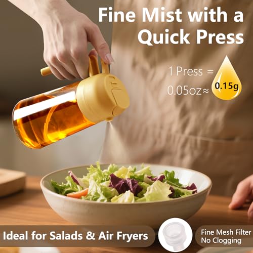 Image of SWEET VIEW Olive Oil Spray Bottle, 470ml 2 In 1 Glass Oil Dispenser /Pour & Sprayr Bottle, Kitchen Accessories, Kitchen Gadgets for Air Fryer, Salad, BBQ(Black) (Yellow)