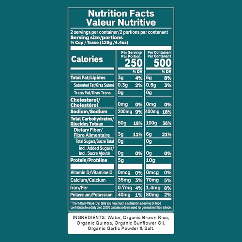 Image of Reganic Organic Brown Rice with Quinoa & Garlic Pouch, USDA Organic, Nutty & Wholesome Blend, 100% Recyclable Pouch, 10g Protein, 6g Fiber, Ready in 1 Minute, Gluten-Free Vegan Non-GMO, Microwave Pouch, Healthy Quick Side Dish 8.8 oz Pack of 6
