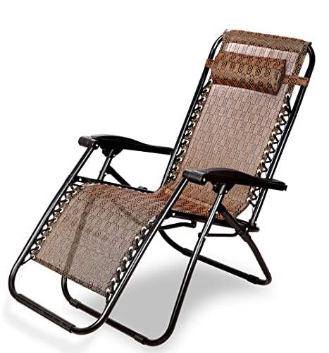 Image of Ash & Roh Zero Gravity Lawn Chair Anti Gravity Lounge Chair Adjustable Recliner Pillow Outdoor Camp Chair for Poolside Backyard Beach, Support (Burgundy Pattern)