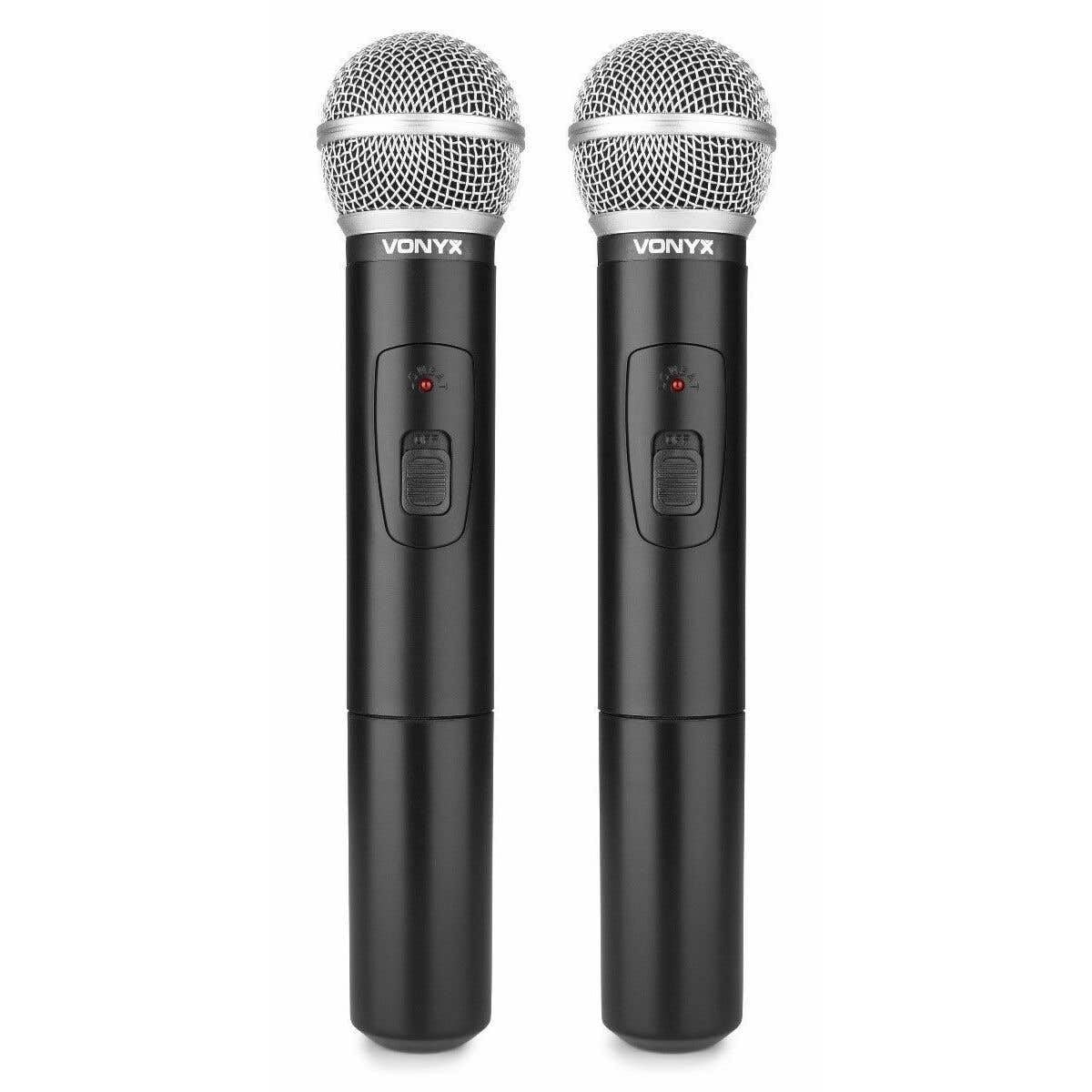 Vonyx STWM712 Sistema de Micrófono Inalámbrico Dual VHF con Antena Diversity, Incluye 2 Micrófonos de Mano, Ideal para Escenarios, Conferencias, Presentaciones, Microfono Reuniones, Micros para Cantar
