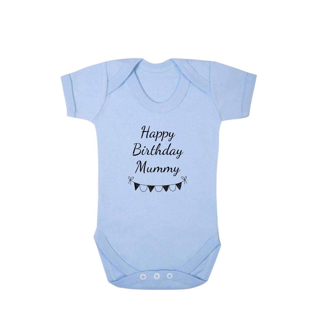 Second Ave Cute Baby Grow Vest Shortsleeve Blue Bodysuit Happy Birthday Mummy Babygrow Gift