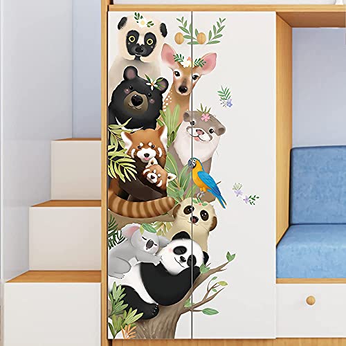 Supzone Jungle Animal Wall Decal Cartoon Forest Animals Wall Stickers Monkey Koala Deer Wall Decor Diy Vinyl Mural Art For Kids Baby Nursery Bedroom Living Room Playroom #TOP3