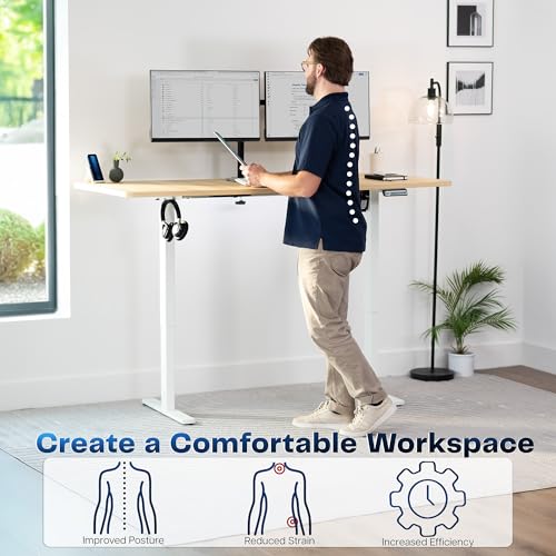 Image of VIVO Electric 71 x 30 in Standing Desk, Memory Height Adjustment, 1B Series, Holds 220 lbs, Light Wood Top White Frame, DESK-KIT-1W7C