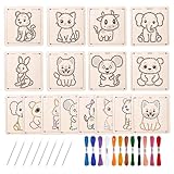 Ukontagood 16 Pack Montessori Wooden Lacing Toys, Sewing Kit Fine Motor Skill Busy Board, Sewing Lacing Weaving Wooden Boards for Toddlers and Kids