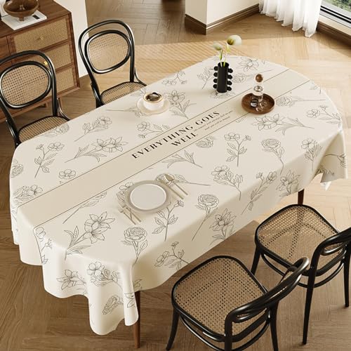 BINGFENG テーブルクロス ビニール撥水 PU tablecloth 北欧テーブルクロス おしゃれ 厚手 楕円形 長方形防水 防油 汚れ防止 テーブルマット家庭用 業務用 テーブルカバー 140*160cm