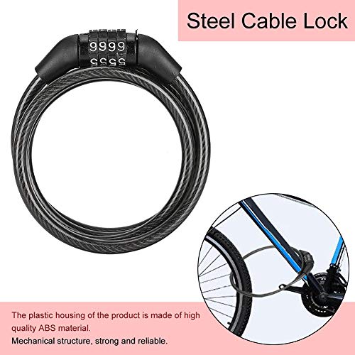 Candado de Cable de Acero, Seguridad Alta, Combinación 4 Dígitos, Negro miniatura 5