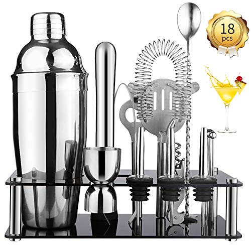 guansheng Kit Cocteleria,Cocktail Shaker 18Pcs Cocktail Kit Profesional Cocktail Mixer Cocktail Set Coctelera para Cocteles Set Gin Tonic Kit Cocteleria Casero Kit Cocteleria Profesional Martini