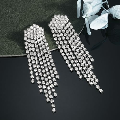 SELOVO Dangly Earrings Dangling Rhinestone Prom Dangle Earrings Silver Tone (Clear-Style 1)3