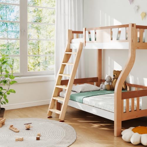 Image of 50 inch 55 inch 60 inch Black Wood Bunk Bed Ladder, Lofted /Dorm /RV Bed Bunkbed Ladders with 4in Extra Wide Steps and Non-Slip Pads, Replacement Wooden Ladder for Motorhome /Camping (Wood Color, 72in /183cm)