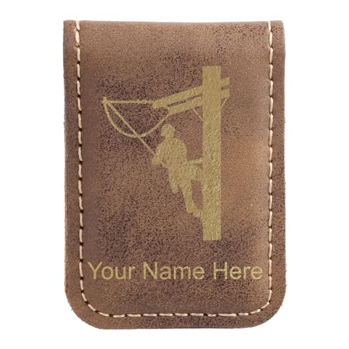 LaserGram Slim Magnetic Money Clip, Lineman, Personalized Engraving Included (Rustic)