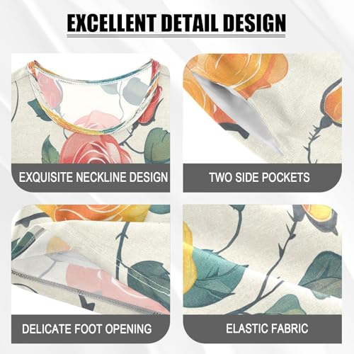 senya Short Sleeve Pajamas Sets Summer Cotton Sleepwear Flower Leaves Rose Fantasy Ink Red Yellow4