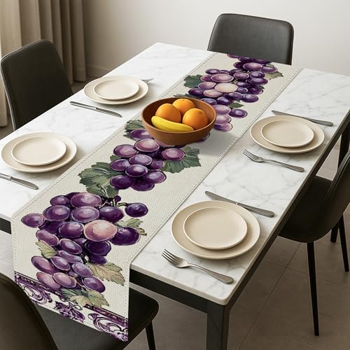 Tischläufer Weinrebe, Vintage-Tischläufer, botanisches Vintage-Design für elegante Esszimmerdekoration, perfekt für Heimversammlungen und saisonale Feiern, 33 x 183 cm