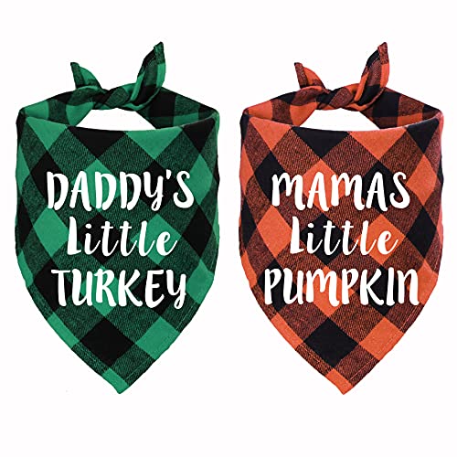 STMK Holiday Plaid Dog Bandanas, Halloween Thanksgiving Day Daddy's Little Turkey Mama's Little Pumpkin Bandana Scarf for Puppy Costume Decorations