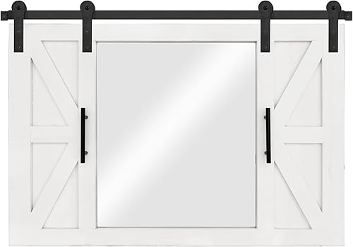 Miniatura 8 de COGOOD Espejo de pared con marco de madera rústica de 37 x 26 pulgadas, para baño, sala de estar, entrada, decoración de pared, color blanco