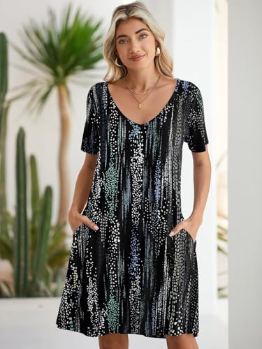 Image of BELAROI Women Casual Summer Dresses Loose Tshirt Beach Sundress V Neck Plus Size Swing Tunic Pockets