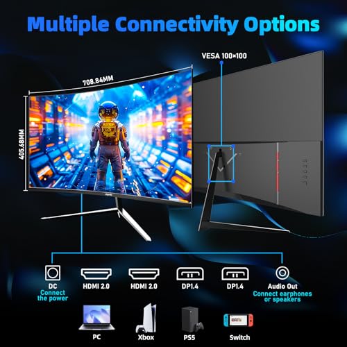 Image of Gaming Monitor, Curved Computer Monitor 32'', Curved Gaming Monitor QHD(2560x1440) 180Hz, Curved Monitor w /Multi-Window, R2800, HDR, FreeSync, 1ms Display, Eye Care|Anti-Glare,PC Monitors Black