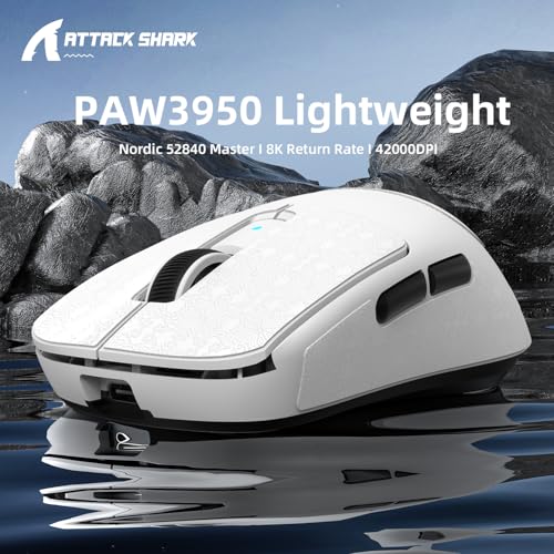 Image of ATTACK SHARK R6 Wireless Gaming Mouse,38G Ultra-Lightweight Trip-Mode 2.4G /USB-C /Bluetooth Mouse Gaming with PAW3950MAX Sensor,42000 DPI,50G Accelerated Speed for PC /Laptop /MacWhit&Tape