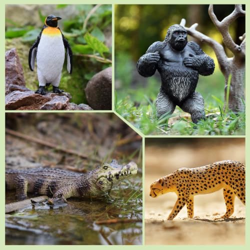 Image of Toymany 9PCS Jungle Animal Figurines for Kids 3-5, Wild Zoo Animal Toys | Plastic animal figures Includes Bear Gorilla Penguin Giraffe Tiger Crocodile Cheetah Cake Toppers Christmas Birthday Gift