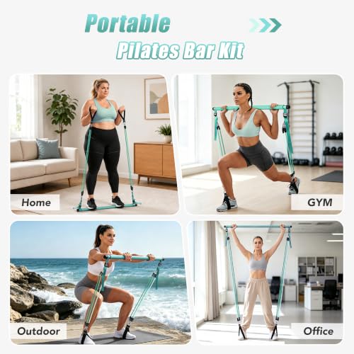 Image of Upgraded Pilates Bar Kit with Resistance Bands Natural Latex for Women & Men, Heavy-Duty Stainless Steel Multifunctional Yoga Pilates Stick for Home Gym Exercise Fitness Equipment Full-Body Workouts