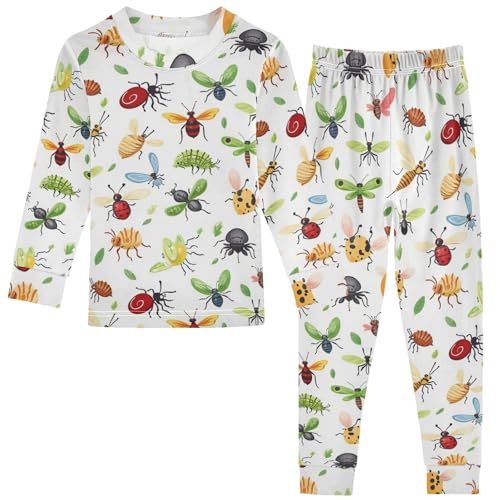 Pigsaly Pajama Set 2 Piece Insects Bugs Beetle Dragonfly Pajama Sets Long Sleeve Pjs Sleepwear 8Y